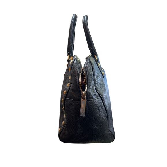 Michael Kors Black Studded Pebbled Leather Satchel Gold Hardware Bag Y2K MOTO - Picture 11 of 12